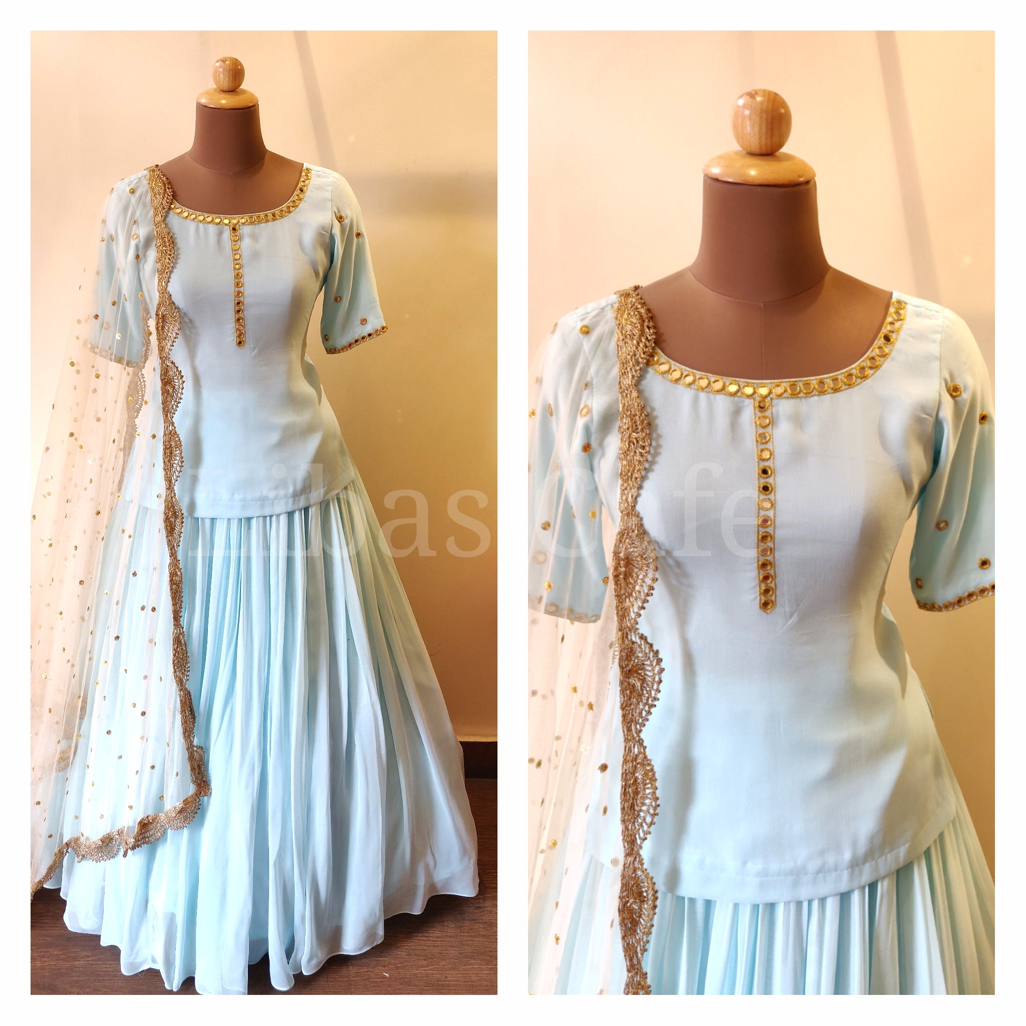 Light Blue Long Blouse Lehenga